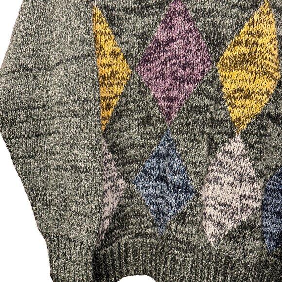 Vintage 90s Argyle Knit Sweater Wool Blend Green Eclectic Clothing - Picture 4 of 8